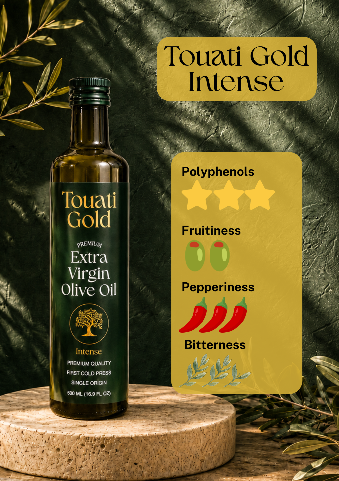 Touati Gold Intense - Premium extra virgin olive oil (500 ml)