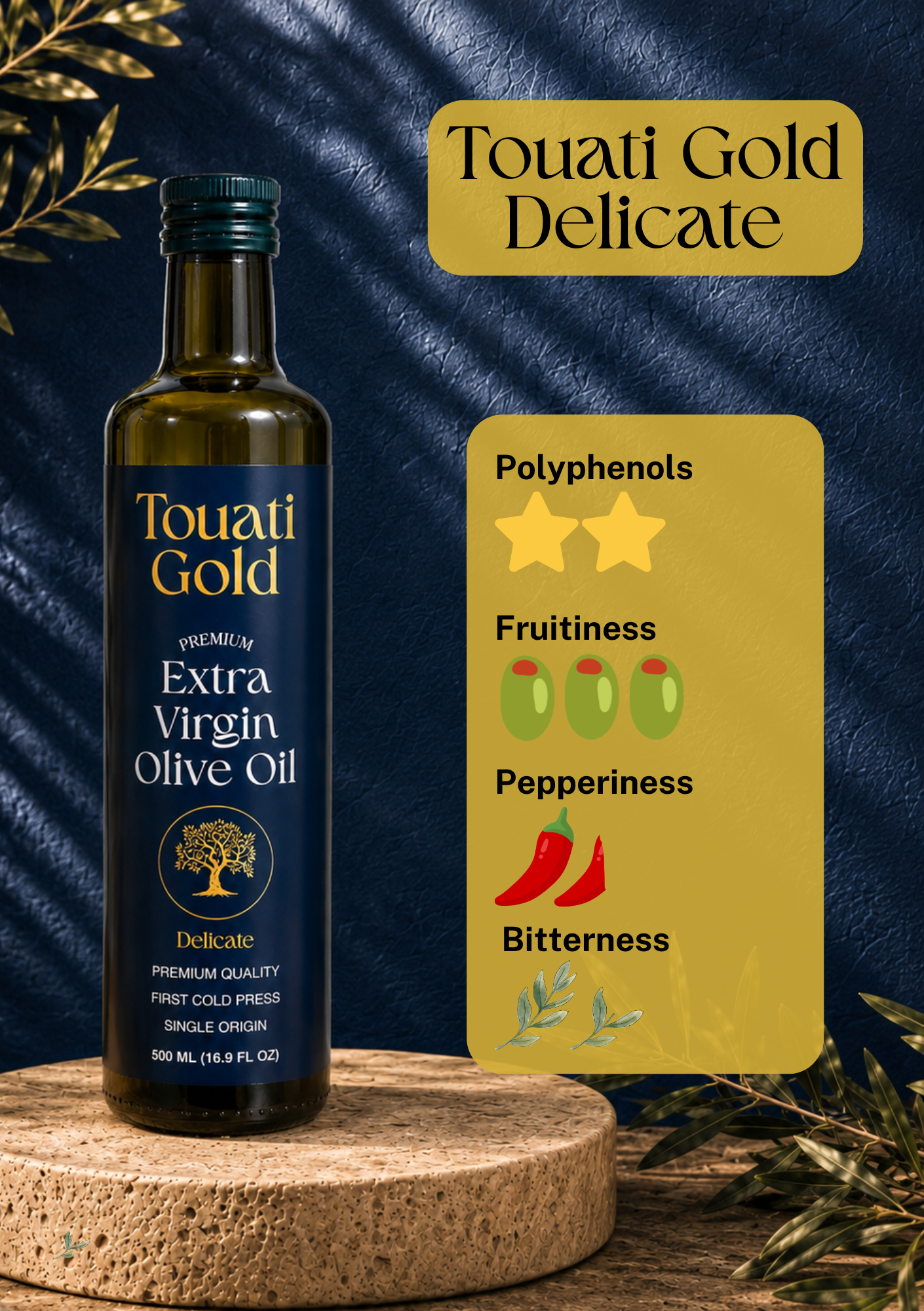 Touati Gold Delicate - Premium extra virgin olive oil (500 ml)