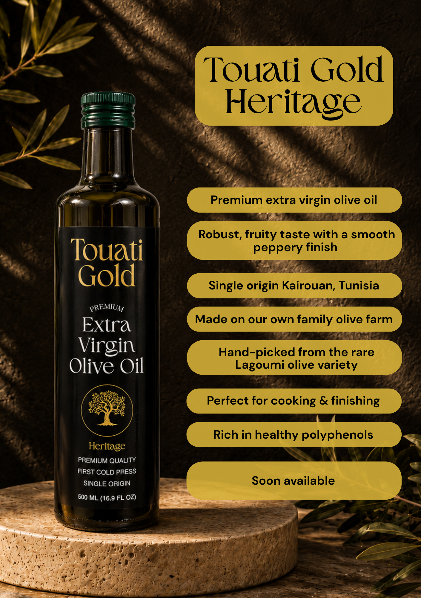 Touati Gold Heritage – Premium Extra Virgin Olive Oil (500ml)