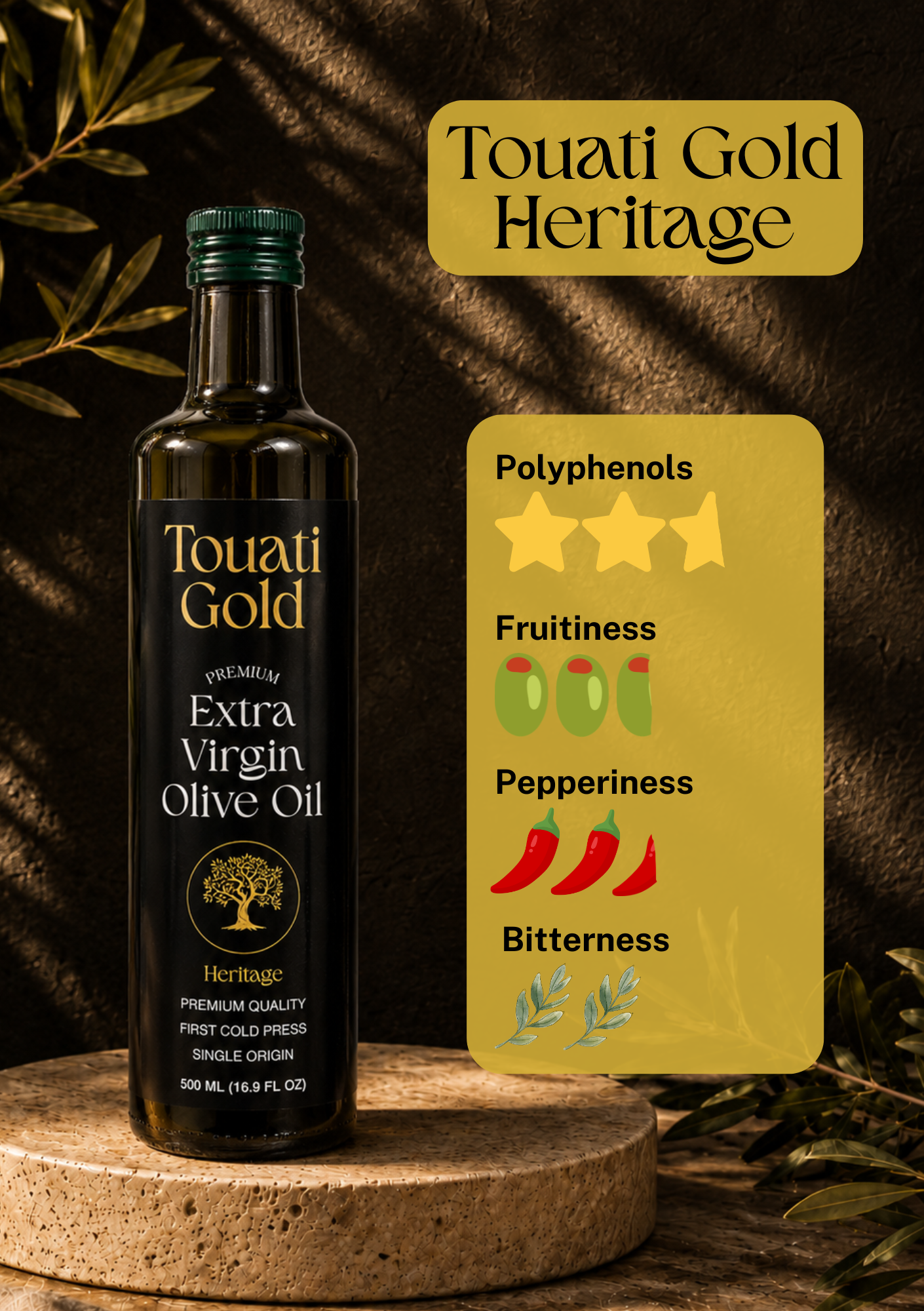 Touati Gold Heritage – Premium Extra Virgin Olive Oil (500ml)
